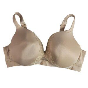 Cacique Lightly Lined Plunge T Shirt Bra Tan 44DD Seamless Molded Wide Strap
